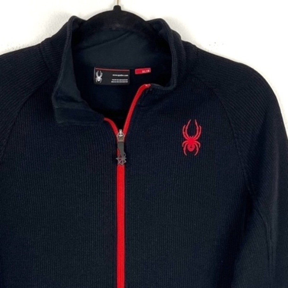 Spyder Boys XL 18 Black Fleece Jacket Red Zip Spider Logo - Picture 4 of 10